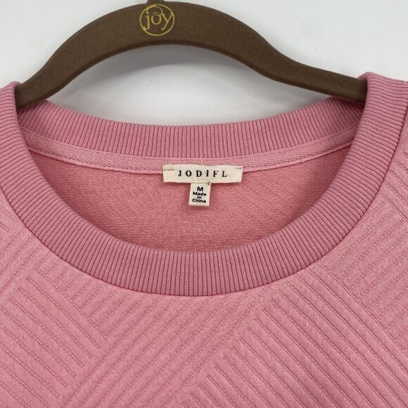 Jodifl Women’s Size M Pink Textured Dress Pockets Short Sleeve Preppy - Picture 6 of 11